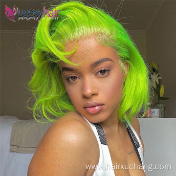 Cheap price human hair short 613 bob wigs human hair lace front blonde wig dyed green blue red pink gray orange purple color wig